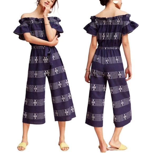 Anthropologie Corey Lynn Calter Aziza Embroidered Off Shoulder Jumpsuit - Picture 1 of 12